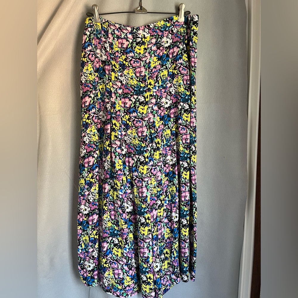 Zara Floral Wide Leg Culotte Pants Womens L Colorful Palazzo Summer Boho - Picture 6 of 12